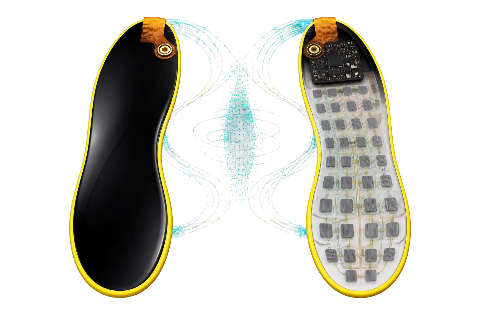 Current black-and-yellow smart insole with high-density pressure sensing architecture